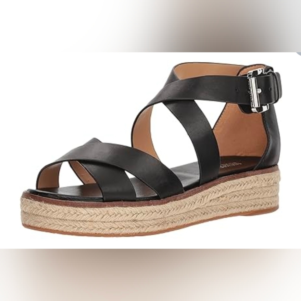Micheal Kors Black Leather Espadrille Sandals, Size: 8